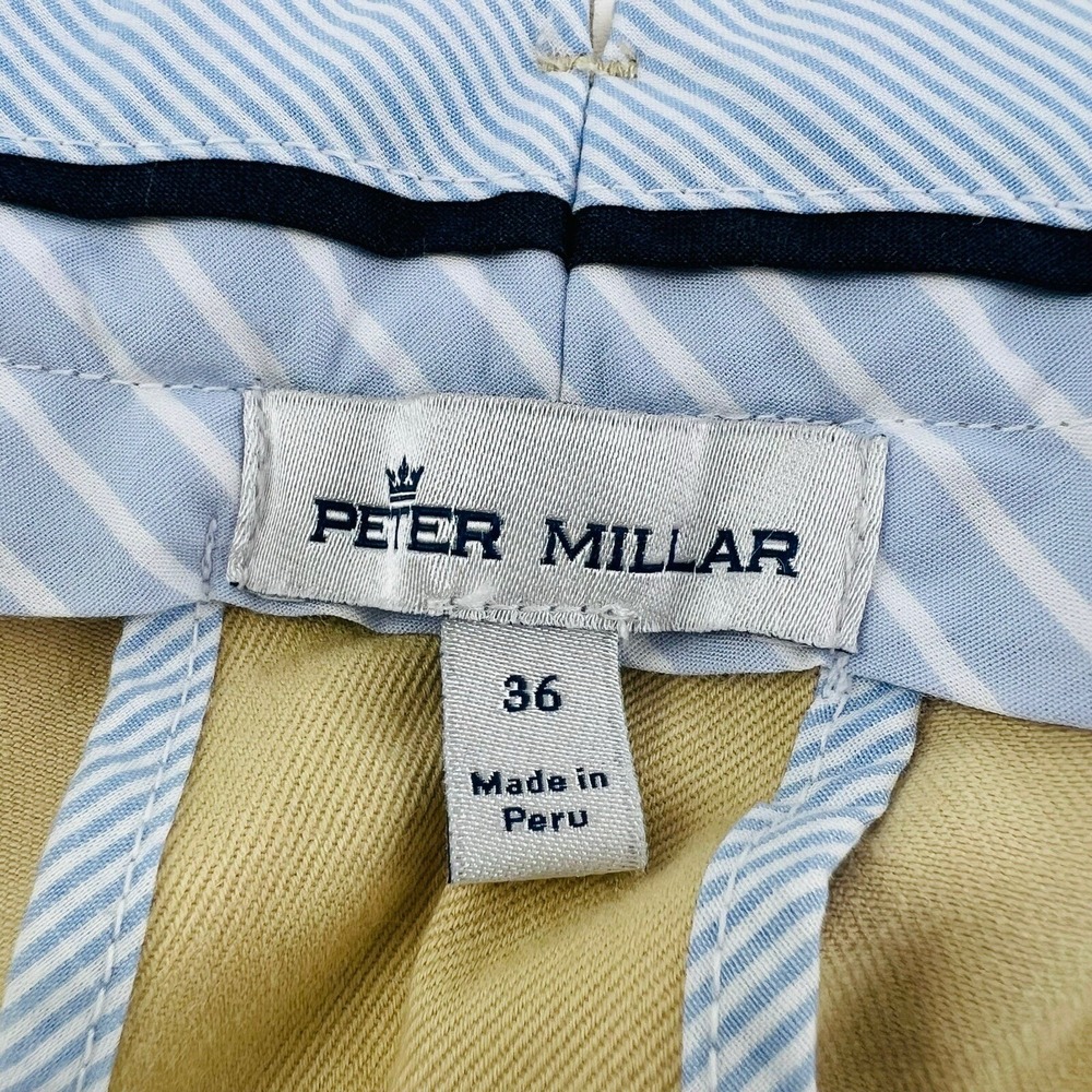 NWT Peter Millar Desert Sand Flat Front Cotton Spandex Pants Mens Size 36X34 - Picture 2 of 6